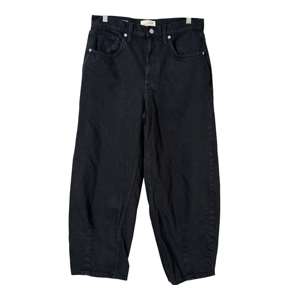 Universal Thread Barrel Jeans Womens 8 Black High Rise Easy Barrel 100% Cotton